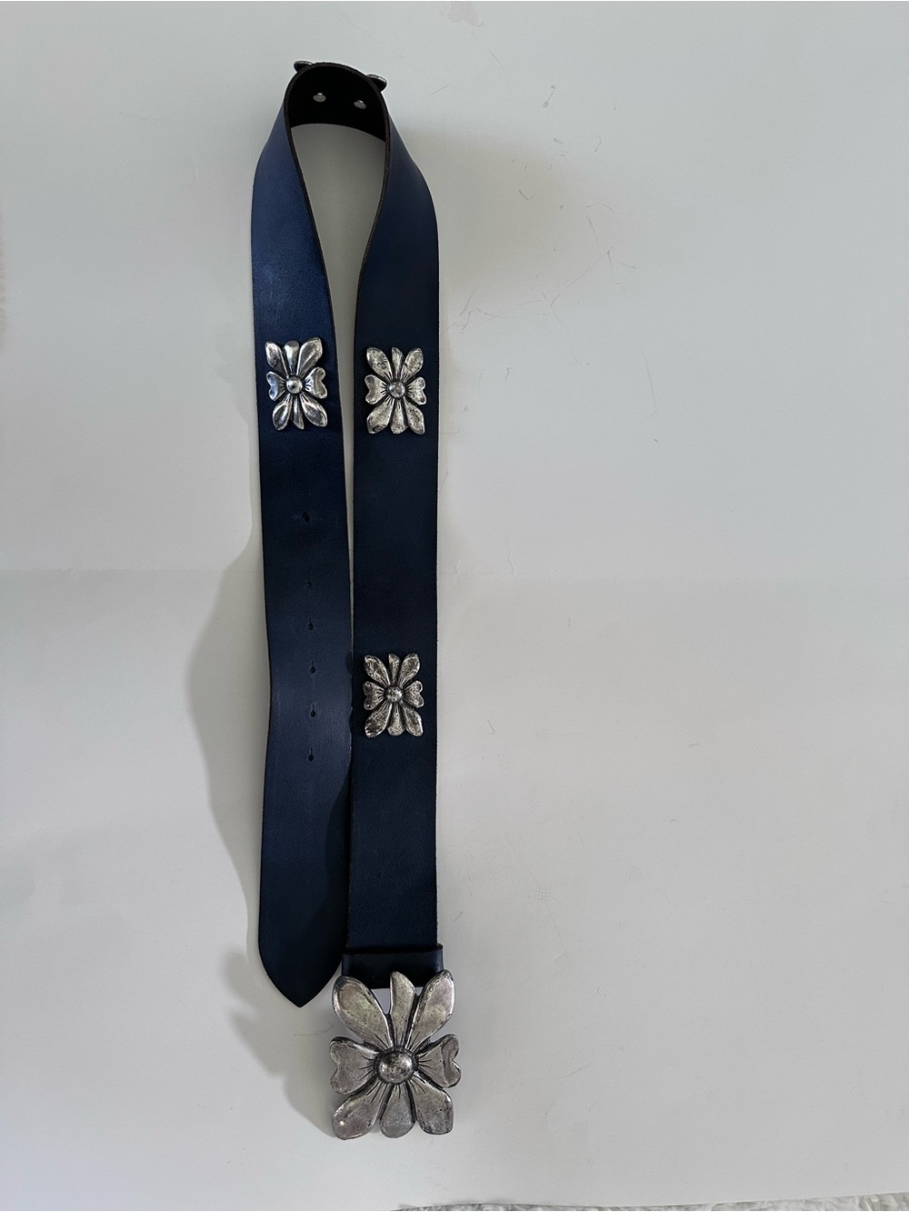 Antoniazzi Firenze Navy Italian Leather Silver Flower HW Size M Y2K Boho Vintage